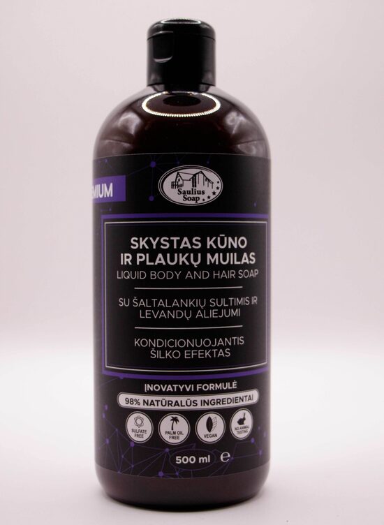 Skystas  Kūno ir Plaukų Muilas su Šaltalankių Sultimis ir Levandų Aliejumi